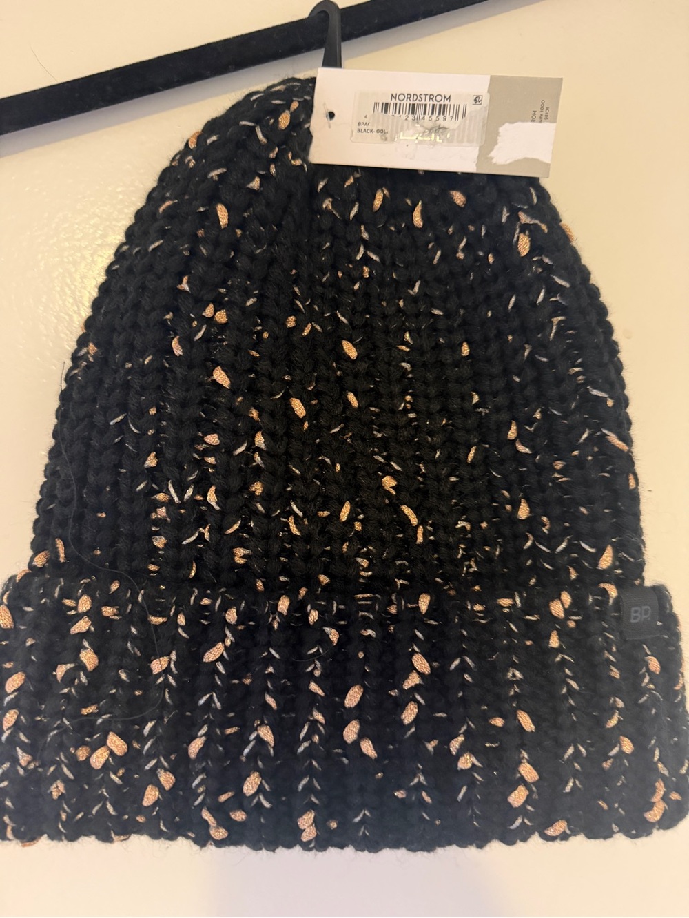 NWT BP Black Knit Beanie with Gold Fleck